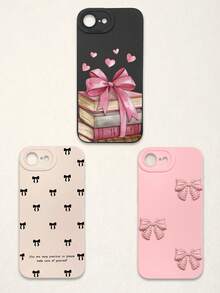 3pcs Bowknot Phone Cases, Soft TPU Full Coverage Anti-Drop Cases With Precise Cutouts, Featuring 3D Rhinestone Bowknot, Healing English Slogan, Hand-Painted Heart Pattern, Suitable For IPhone & Galaxy, Great Gift For Birthday, Holiday, Best Friends - Multicolor - View 31