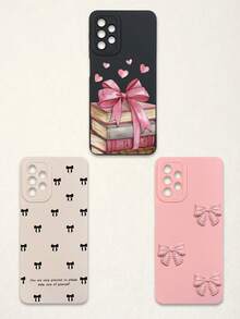 3pcs Bowknot Phone Cases, Soft TPU Full Coverage Anti-Drop Cases With Precise Cutouts, Featuring 3D Rhinestone Bowknot, Healing English Slogan, Hand-Painted Heart Pattern, Suitable For IPhone & Galaxy, Great Gift For Birthday, Holiday, Best Friends - Multicolor - View 34
