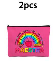 Mehrfarbige Maestra Buchstaben & Regenbogen Apfel Muster Kosmetiktasche, süße Tasche mit großer Kapazität, tägliche Toilettenartikel Make-up Tasche, multifunktionale Aufbewahrungstasche, leichte Reise-Handtasche, exquisites Geschenk, Reise-Souvenir für Freunde, unverzichtbare Reise-Aufbewahrungstasche, geeignet für Arbeit, Rückkehr zur Schule, Reisen, Picknick, Camping, Outdoor-Abenteuer, Valentinstag Geschenk - Verschiedenfarbig - Übersicht 23