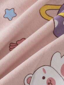 6pcs/Set Piyama Bayi Perempuan Lengan Pendek & Celana Pendek, Motif Kartun Beruang & Kelinci, Pakaian Santai Musim Panas Tipis - MultiWarna - View 9