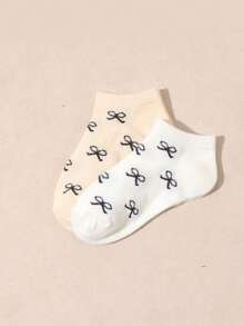 10双装儿童夏季随机纯色蝴蝶结短袜，隐形袜 - 彩色 - 查看 6