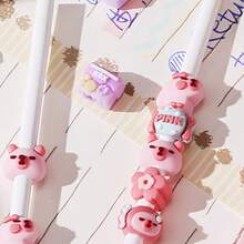 2pcs/Box Minimalist Cute Cartoon Erasable Gel Pens, Convenient Stress Relief Snack Themed Ballpoint Pens, 0.5mm Blue Ink, Creative DIY Beading Pens - Multicolor - View 6
