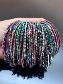 1/6/10/20/30/60 buah Gelang Kristal Berlian Imitasi Berkilau Super Tipis yang Dapat Ditumpuk, Hadiah Perhiasan Serbaguna Berwarna-warni yang Manis untuk Wanita, Cocok untuk Pemakaian Sehari-hari, Liburan, Hari Valentine, Pesta - Kombinasi acak H - View 2