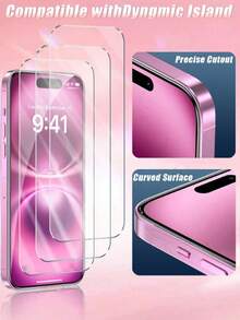 3pcs 9H Hardness Tempered Glass Screen Protector, Compatible With IPhone13/11/12/13/14 Pro Max/15 Pro Max/16/16 Pro/16 Plus/16 Pro Max/16e/17/17 Air/17 Pro/17 Pro Max, High Definition, Transparent, Anti-Scratch, Anti-Drop, Waterproof, Anti-Fingerprint - White - View 5