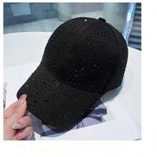 Rhinestone Studded Baseball Cap For Women, Sparkly Bling Bling Trucker Hat, Adjustable Fashion Sun Hat For Summer - Black / Black Rhinestones - View 9