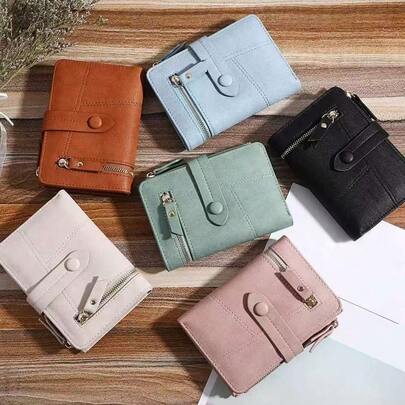 1pc New Dual Zipper Women Short Wallet, Minimalist Bifold Leather Purse, Compact Card Holder Coin Pouch, Multi-Functional Convenient Small Cute Ladies Wallet, Gift For Girlfriend, Friend, Mother, Essential For Travel, Work, Commute