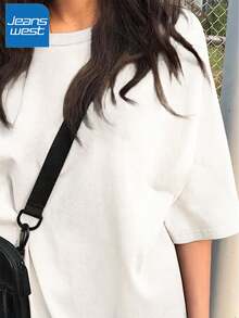 Plus Size Short Sleeve Loose 100% Pure Cotton Graphic Tee, Oversized Women's Soft, Summer Top For Women - 白色 - 查看 6