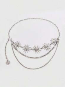 1pc Women's Fashionable Gold Metallic Sunflower Chain Waist Belt, Casual Tassel Flower Body Chain Accessory Fall, Autumn, Halloween - 金子 - 查看 8