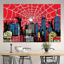 Red Spider Web & Cityscape Photography Backdrop - Theme Party Decor, Durable Polyester Fabric, No Electricity Needed Birthdays, Photo Booths, Events, Event Decoration| Dynamic City Scene|Easy Setup Fabric, Party Decorations 95gsm Room Decoration Bedroom Home Decor Tapestry 50X 60lnch (Approximately 137.2X) 152.4cm) Patterned Printed Blanket, Suitable Home Decoration To Enhance Atmosphere, Suitable Office, Camping, Travel, Home Decoration, Thanksgiving, Valentine's Day Blankets,, Wedding, New Year Gifts Her, Him, Family, Boyfriend, Girlfriend, Father, Family, Mother, Lover, Daughter, Son, Grandfather, Grandmother, Friends, Classmates, And Pets To Provide Gifts.Sofa, Bed, Car, Bedroom, Living Room, Office, Outdoor Camping - Nhiều màu - Xem 1