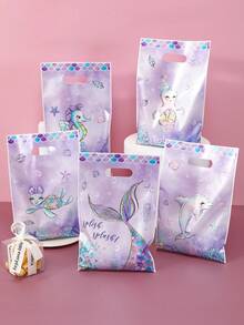 10/20/50pcs Purple Mermaid Theme Gift Bags, Mixed Dolphin & Turtle Pattern Plastic Gift Packaging Bags, Suitable For Girls Ocean Theme Birthday Party Supplies, Baby Shower Party Candy Bags - Multicolor - View 5