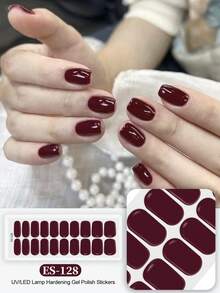 Emi 固化凝胶美甲贴，透明底胶，20 片装，需配合 UV 灯使用，沙龙品质，持久耐用，ES20 跨境批发代发货 红皮书同款美甲贴纸，指尖美甲贴纸 - 紅木色 - 查看 8