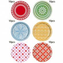 10 pièces/60 pièces/120 pièces Assiettes en papier de style bohème de 7 pouces, 6 couleurs vives : rouge, vert, bleu, jaune, rose et orange, 6 designs uniques, mélangeant mandala bohème, motifs géométriques, paisley et plus, convient pour anniversaire, baby shower, mariage et pique-nique - Blanc - Voir 12