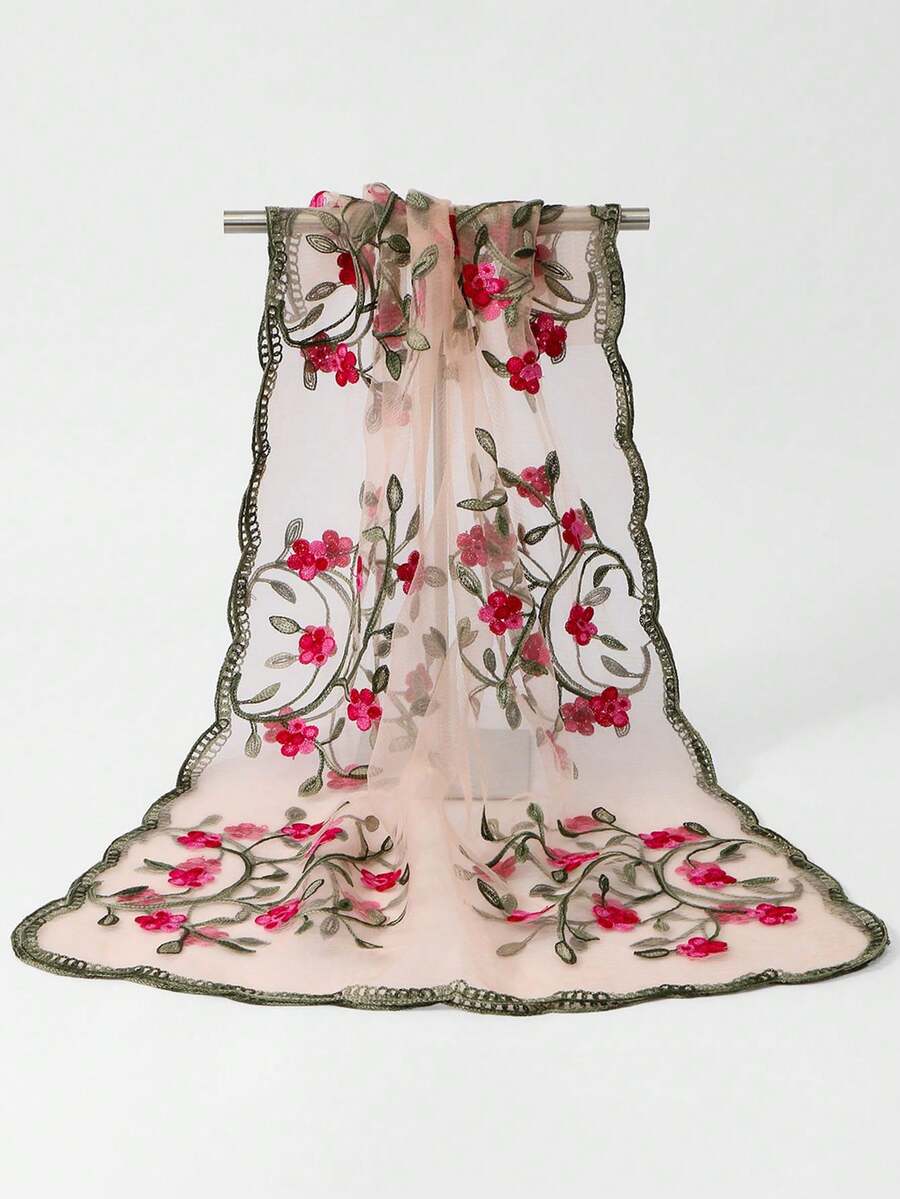 1 chiếc khăn choàng dài in họa tiết hoa hồng bán trong suốt mới - Nhiều màu - Xem 1