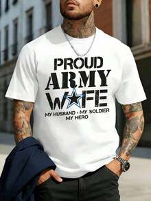Short-Sleeve T-Shirts Summer TopsSpring T-Shirt "Proud Wife Of The Army, Hero Soldier", Made Of Premium Cotton, Comfortable Fit, Breathable, Casual, Artistic Printcotton T-ShirtKing's Day Clothing - 白色 - 查看 1