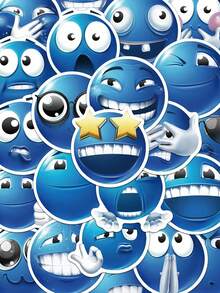 50张卡通蓝豆贴纸，可用于装饰滑板、吉他、行李箱、笔记本电脑、剪贴簿等，创意贴纸 - 彩色 - 查看 10