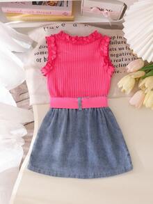 Bộ 2 món cho bé gái gồm áo ba lỗ và chân váy denim dễ thương, nhẹ nhàng cho mùa hè. - Màu Hồng Tươi - Xem 3