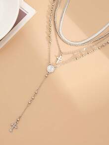 Bộ 4 chiếc dây chuyền mạ vàng 14k nhiều lớp đính hạt hình thánh giá và Đức Mẹ Maria, thích hợp cho kỳ nghỉ, cầu nguyện, lễ rửa tội. - phong cách 8 - Xem 4