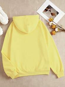 Women's Straw Yellow Cotton Top, Basic Loose-Fitting Hooded Sweatshirt, Spring/Summer Long-Sleeved Top With A Soft, Breathable, Drop-Shoulder Design. - Straw Yellow 2 - View 3