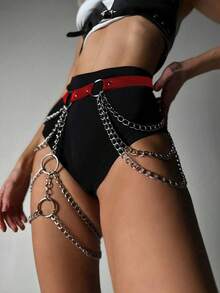 1pc Women's Sexy Gothic Style Dark Red Multi-Layer Chain Leg Garter Belt, Suitable For Carnival Parties, Bars, Nightclubs, Rave Performances - Red - View 2