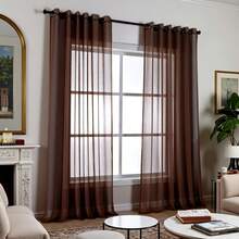 Modern Minimalist Sheer Curtain In Khaki Color, With Grommet Top And Soft Drape, Suitable For Living Room, Bedroom, Dining Room, Balcony, Bay Window, Study, Apartment Home Decor - Brown - View 3