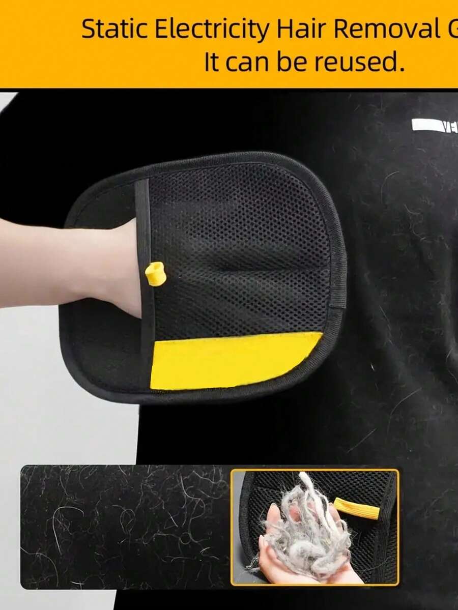 防静电宠物毛发去除手套 - 双面梳理手套，适用于家具、汽车座椅和衣物 | 可重复使用，机洗，适用于猫狗掉毛 | 黑色网状设计，有效去除毛发，宠物毛发去除工具，家具清洁器，耐用面料，适用于衣物、沙发、地毯、汽车座椅