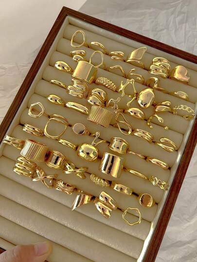 14 piezas/lote Anillos exagerados de moda glamorosa para mujeres y hombres con diseños geométricos irregulares, simples, arrugados, redondos y en forma de gota de agua, en estilos aleatorios, como regalos para fiestas y uso diario