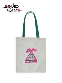 Netflix 1pc Official Licensed  Red Light Green Light Graphic Canvas Tote Bag, Casual Contrast Strap Shoulder Bag - Multicolor - View 5