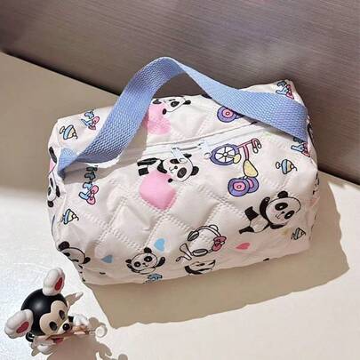 1个卡通图案绗缝化妆包，便携式拉链化妆品收纳袋，多功能整理包，轻便旅行包，男女通用