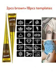 Bộ dụng cụ xăm henna nhiều màu sắc - Hình xăm henna nhiều màu chất lượng cao, 18 mẫu ngẫu nhiên có thể tái sử dụng | Thuốc nhuộm henna tự nhiên pha sẵn cho nghệ thuật xăm tạm thời | Không thấm nước & không lem, bền lâu | Bộ tự làm dành cho người mới bắt đầu, phù hợp cho các bữa tiệc, lễ hội, Halloween, đám cưới và đêm henna, phong cách phác thảo - Nhiều màu - Xem 13