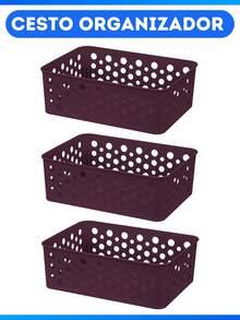 Kit 3 Small Multipurpose Organizer Baskets 19x13x6Cm Colors - 勃根地 - 查看 1