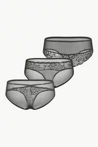 3件套花卉蕾絲內褲套裝 - 黑色 - 查看 2