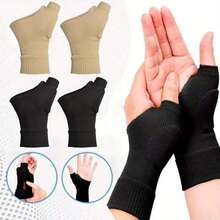 1 Pair, Gel Pad Thumb Fingerless Compression Gloves, Breathable Carpal Tunnel Syndrome Care Joint Support Daily Use Gloves - 黑色 - 查看 6
