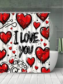 Bộ 1/4 món màu trắng và đỏ * Họa tiết graffiti trái tim "I LOVE YOU" * Bộ rèm tắm phòng tắm in hình; Kiểu dáng graffiti, chống thấm nước và chống mài mòn; Bao gồm 12 móc treo, và đi kèm với bọc bồn cầu, thảm tắm và thảm trải sàn; Được làm từ chất liệu nhựa cao cấp, có thể giặt và chống nấm mốc. - Nhiều màu - Xem 3