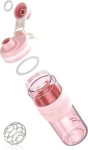 PZMLOASN Protein Shaker Bottle 600ML(20oz)\U2013 Hexagonal Design For Smooth Mixing, Wide Mouth, Leak-Proof, Includes Shaker Ball. (Purple) - Hồng - Xem 1