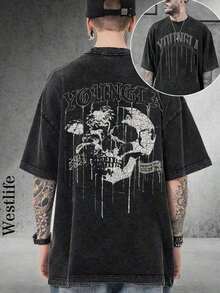 Summer Tops Happy Mother's Day1pcsBreak The System1PC Y2K Vintage Washed T-Shirt |       Men's Graphic Tee |       YLA Dripping Skull Design Pattern |       Gifts For Men Or Boyfriend |       100% Cotton |       230Gsm Thickened Fabric |       UnisexRound Neck Loose Fit T-Shirt180gcamiseta Para Hombre,Funny Graphic Tees,Men's ClothingLoose And Comfortablesummer Clothes  Happy Easter - Grey - View 7