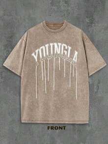 Summer Tops Happy Mother's Day1pcsBreak The System1PC Y2K Vintage Washed T-Shirt |       Men's Graphic Tee |       YLA Dripping Skull Design Pattern |       Gifts For Men Or Boyfriend |       100% Cotton |       230Gsm Thickened Fabric |       UnisexRound Neck Loose Fit T-Shirt180gcamiseta Para Hombre,Funny Graphic Tees,Men's ClothingLoose And Comfortablesummer Clothes  Happy Easter - 咖啡棕 - 查看 4