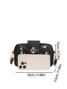 Fashionable Embossed Crown Pendant Tassel Crossbody Bag - Black - View 3