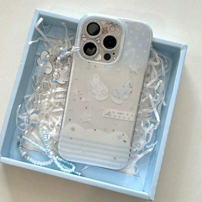 亮片、水钻韩版ins风闪亮波点条纹翅膀设计手机壳，兼容 15，也兼容 16 Pro Max，新款15带腕带，13双层创意保护套，兼容 14