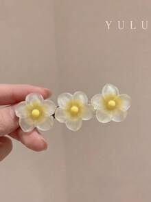 1 pieza Clip para el cabello de plástico ABS transparente con diseño de flor de lirio, versátil para el verano, la playa, el uso diario, como regalo, para peinados - Amarillo - Ver 4
