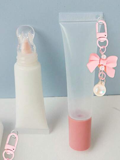 Lipgloss tube met sleutelhangertje, strikje met parels, navulbare lipgloss tube, foundation concealer, tube verpakking, zachte lipgloss tube, multifunctionele lipstick navulverpakking, knijpbare lege zachte tube, must-have voor fashionista's, uniek cadeau voor je vriendin, geliefde, bruid, bruidsmeisje, familie, geschikt voor op reis, Valentijnsdag, Moederdag cadeau