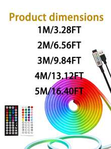 1m/2m/3 Meters/4m/5m Neon LED Light Strip With Music Sync Function, Waterproof Flexible Light Rope With Bluetooth Remote Control, Suitable For Bar, Bedroom, Kitchen, Living Room, Game Room, Outdoor Decoration, Also Applicable For Birthday Party, Camping, Halloween, Christmas Decoration, Bedroom Atmosphere Lighting, TV Background, Makeup Mirror, Bathroom Cabinet - Multi-color light - View 12
