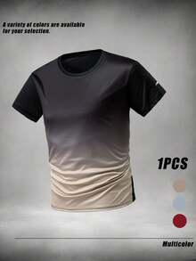 Men's Sports Fashion Slim Fit Short Sleeve Crew Neck T-Shirt, Summer Fitness Training Wear, Ideal Gift - Khaki - View 1