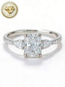 1 chiếc nhẫn đính hôn nữ, hình chữ nhật cắt Radiant, bạc Sterling 925 2.2g, đá Moissanite 2 carat, phong cách Bohemian sang trọng, thích hợp làm quà tặng đính hôn, cầu hôn, kỷ niệm ngày cưới, quà Valentine. Kèm theo giấy chứng nhận Moissanite và hộp quà trang nhã. - Bạc - Xem 9