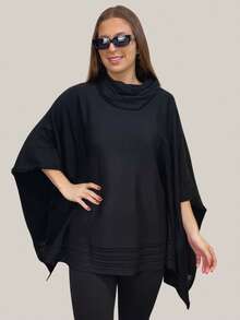VIA CLOSET Kit Of 2 Women's Knitted Ponchos, Knitted Blankets, High Neck, Wool Coats For Winter - Black/Black - View 2
