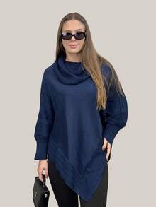 VIA CLOSET Kit Of 2 Women's Knitted Ponchos, Knitted Blankets, High Neck, Wool Coats For Winter - Borgoña/Azul marino - Ver 5