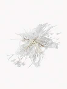 Opalesca 1件手工白色蕾丝花朵、羽毛和面纱发夹，适用于婚礼新娘发饰、摄影化妆、皇家头饰、爪夹、发卡、学校用品、女士度假装扮、头部配饰、发夹 - 白色 - 查看 9