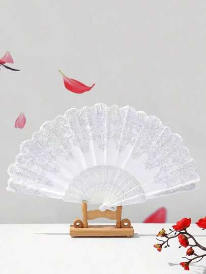 10 Pieces / 1 Piece - White Lace Ladies' Hand Fan, Silver Flower Hand Fan, Foldable Vintage Decorative Fan, Bridal Photography Prop, Suitable For Weddings, Balls, Themed Parties, Festivals,Summer,Holiday