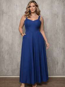 Comfortable Lido Casual Jumpsuit With Built-In Bra In Marrante Fabric, Plus Size. - 寶藍色 - 查看 1