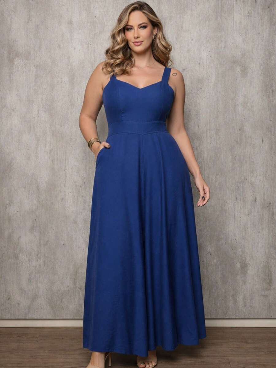 Comfortable Lido Casual Jumpsuit With Built-In Bra In Marrante Fabric, Plus Size. - 寶藍色 - 查看 1