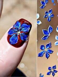 1 buc autocolant unghii 3D în relief rafinat cu cinci petale, petală florală Ombre roșie și albastră, autocolant autoadeziv potrivit pentru salon de unghii și decorare personală DIY pentru unghii - Multicolor - Vizualizare 8
